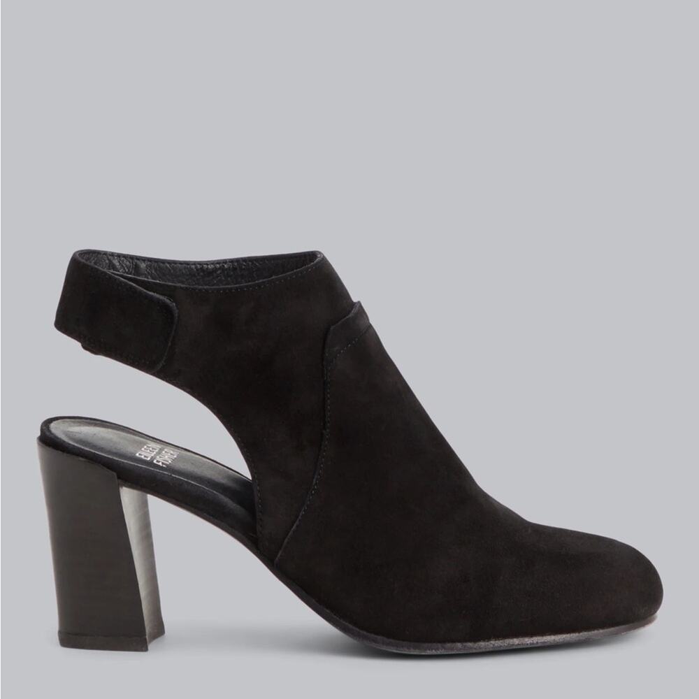 Eileen Fisher Black Suede Leather Open Heel Round Toe Ankle Booties Size 7